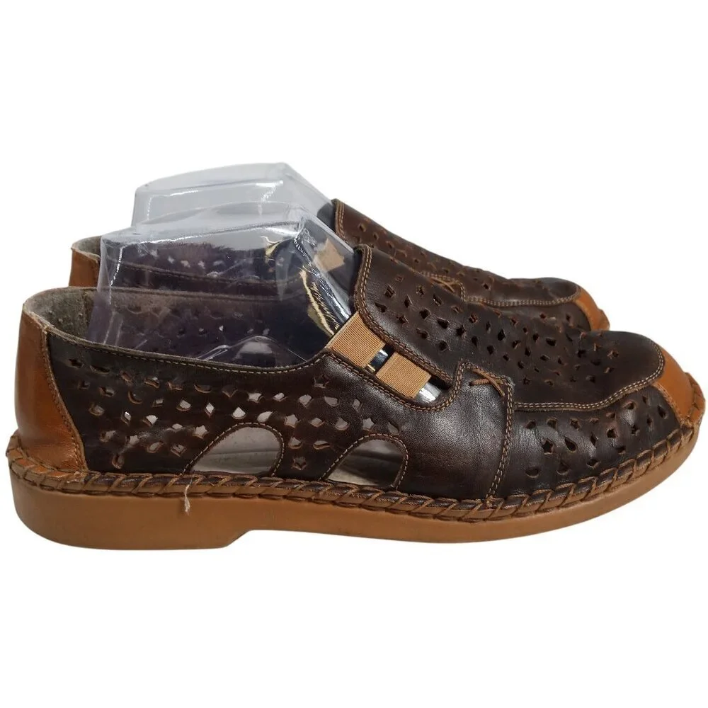 Rieker Brown Leather Slip On Comfort Loafers Size 40 US 9.5-10 Perforated